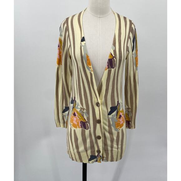 Anthropologie Sparrow Cardigan Mixed Print Longline Cotton Artsy Beige Small - Picture 2 of 9